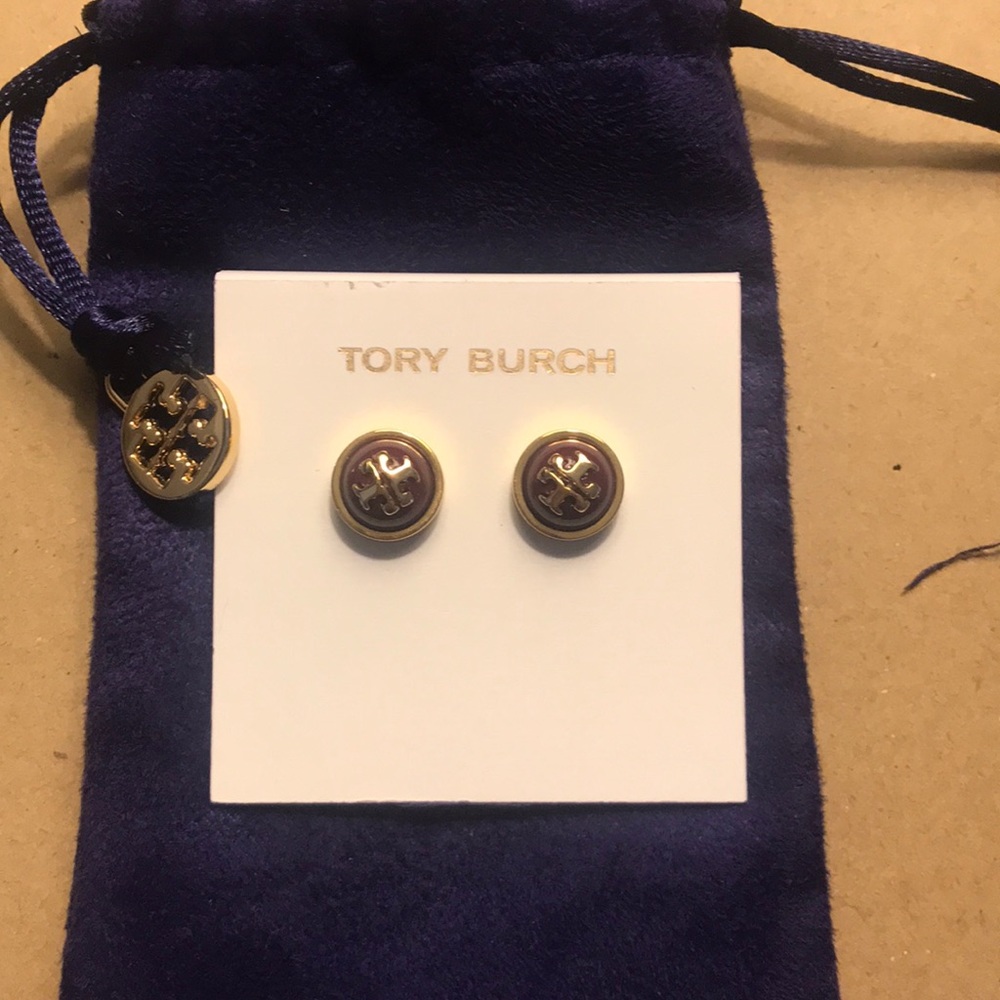 Tory Burch stud earrings in purple and gold